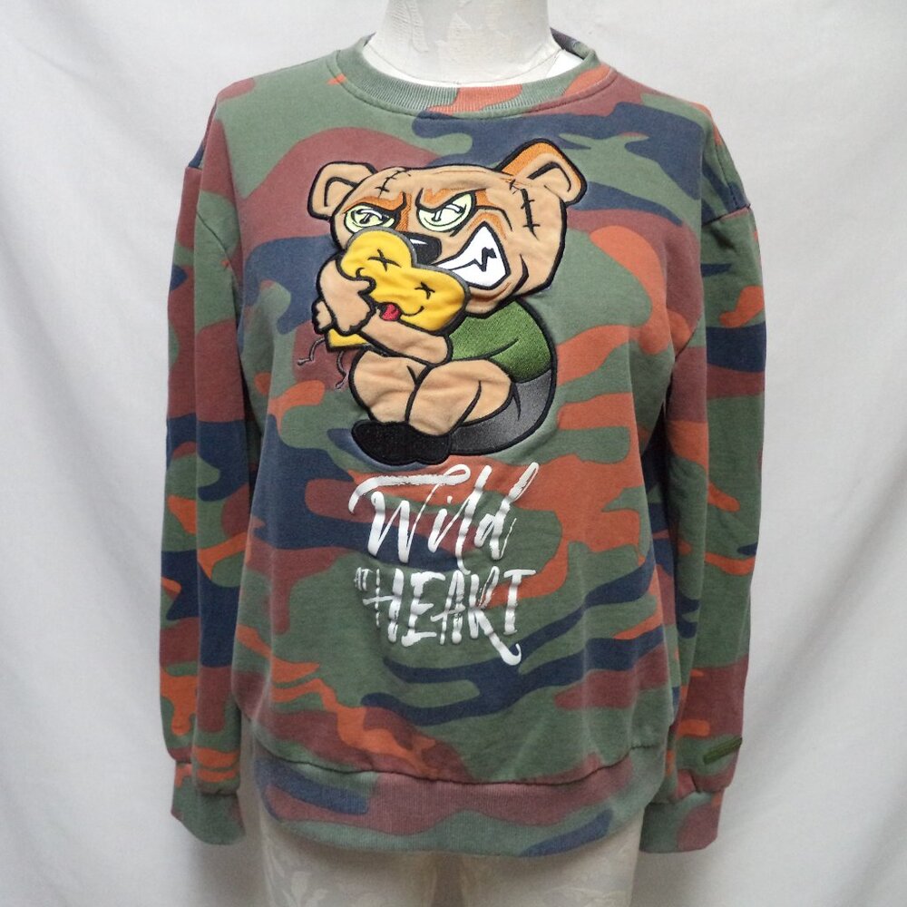 BKYS Wild At Heart camo knit sweatshirt jersey knit top Size Sz Medium Md M
